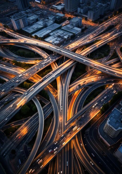 Aerial view of intersecting highways representing team workflows